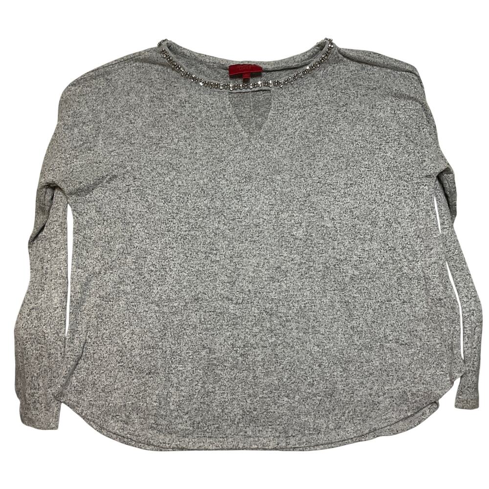 Jennifer Lopez Women Sweater size XL Gray Long Sleeve Crew Neck Rhinestones